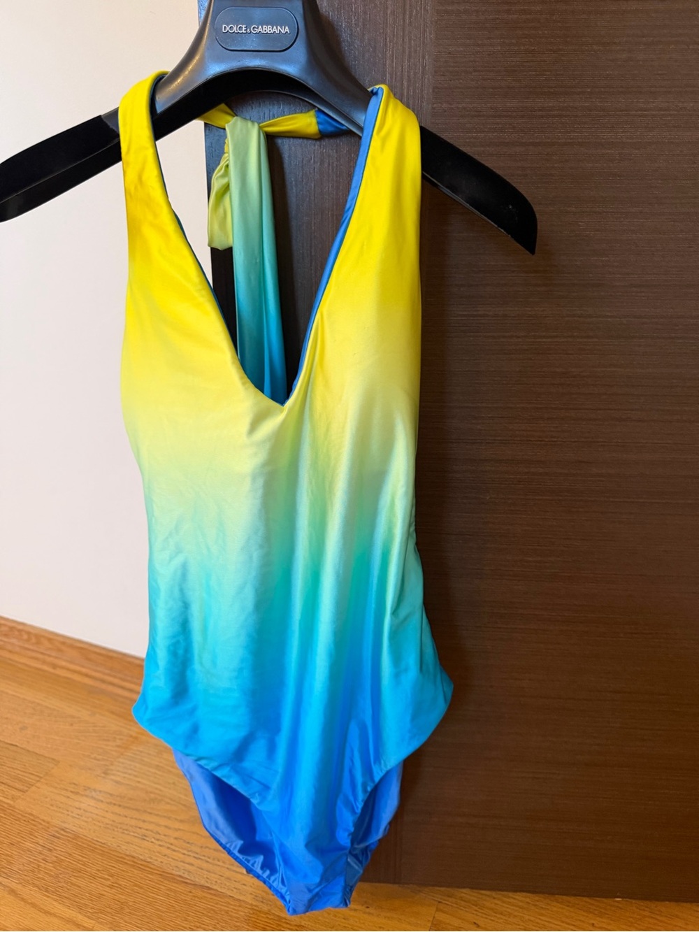 Trina Turk Ombre Halter One-Piece Swimsuit in Yellow to Blue Sz 8